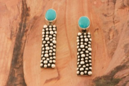 Genuine Blue Kingman Turquoise Sterling Silver Long Dangle Earrings